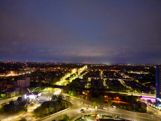 Obraz premium Aerial Night View of Central Wandsworth London City of England England at River Thames, UK. April 24th, 2024