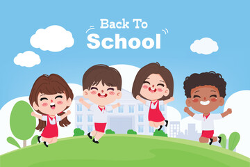Cute cartoon student back to school concept background.