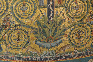 Detail of the mosaic in the Apse in the Basilica of Saint Clement. Rome, Italy.