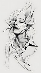 Fototapeta premium A beautiful woman's face blind contour continuous line AI Generated