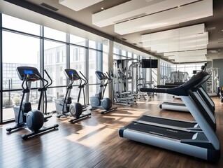 Fototapeta premium Morning Calmness at a Modern Gym with City Views