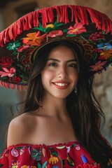 Chica mexicana con sombrero tradicional del Cinco de Mayo