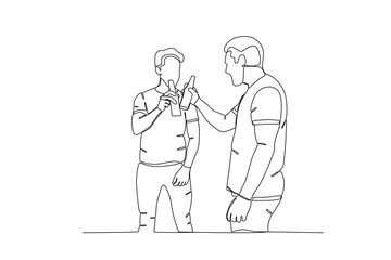 Single continuous line drawing of Neighbors sharing drinks. Having small talk, concept one line draw graphic design vector illustration.
