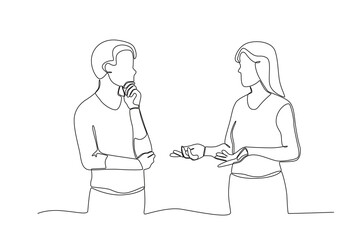 Single continuous line drawing of Neighbors who help when someone falls. Having small talk, concept one line draw graphic design vector illustration.
