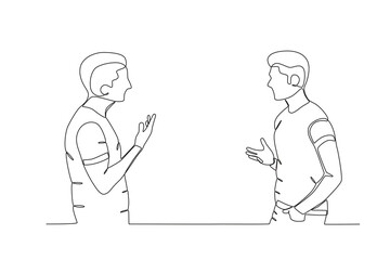Single continuous line drawing of Neighbors who help when someone falls. Having small talk, concept one line draw graphic design vector illustration.
