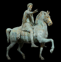 The Equestrian Statue of Marcus Aurelius. Ancient Roman bronze equestrian statue on the Capitoline Hill, Rome, Italy.