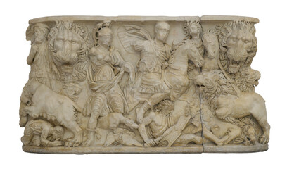 Front of a Sarcophagus with a Lion Hunt