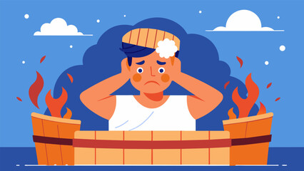 Naklejka premium As the heat increases in the sauna a person with a migraine feels their tension and stress melt away helping to prevent future headaches..