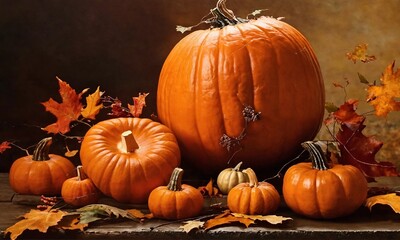 Autumn still life celebrating Halloween or Thanksgiving, happy thanksgiving holiday