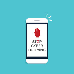 Stop Cyberbullying. Mobile phone with message to stop hurting the mind of others through social media. Vector illustration.	