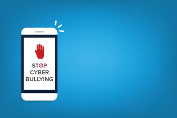 Obraz premium Stop Cyberbullying. Mobile phone with message to stop hurting the mind of others through social media. Vector illustration. 