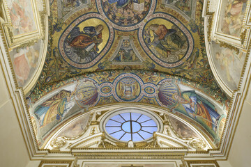 The Basilica of the Holy Cross in Jerusalem. Cappella di S. Elena, mosaic of the ceiling.  Rome,...