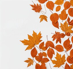 Obraz premium Autumn leaves on white background. Flat lay, top view.