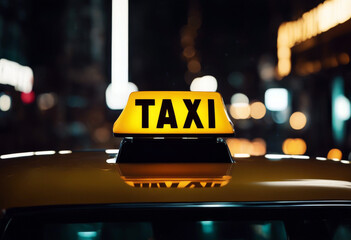 taxi closeup cab sign time night car yellow traffic city street transportation vehicle speed new...