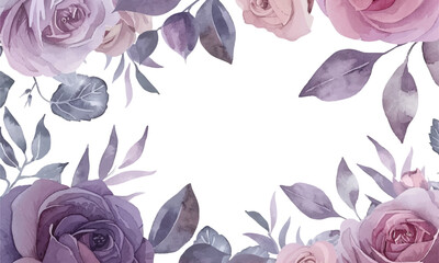 watercolor blue and purple roses on a white background
