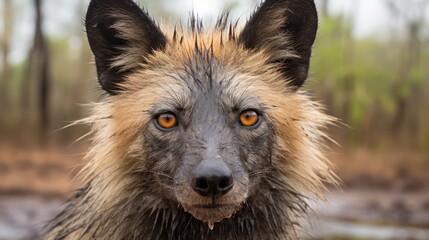 portrait of a silver black fox in a forest UHD WALLPAPER