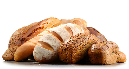 Tasty fresh and delicious bakery items. White background