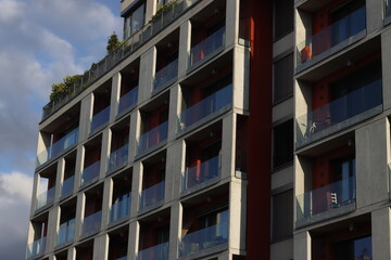 Facade of a modern building in Prague, Czech Republic