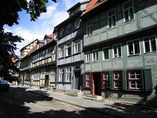 Gasse in der Fachwerkstadt Quedlinburg Weltkulturerbe im Nördlichen Harzvorland in Sachsen-Anhalt