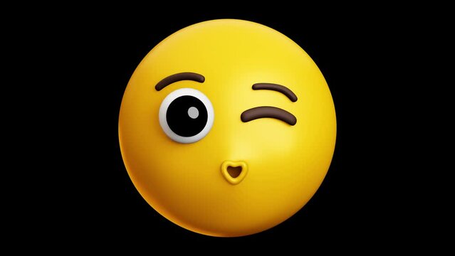 Love kiss with heart emoji, sticking tongue out, 3d emoticon animation, Alpha channel, Transparent video