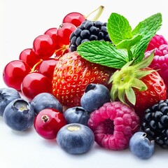 Summer Bounty: Array of Colorful Berries Presented on a White Background, Isolated