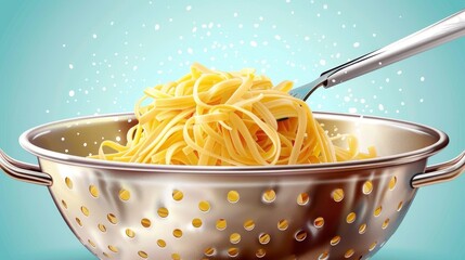 Kitchen and Cooking: A vector illustration of a colander draining pasta