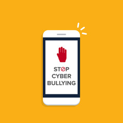 Stop Cyberbullying. Mobile phone with message to stop hurting the mind of others through social media. 
