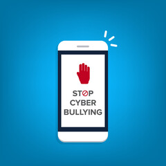 Stop Cyberbullying. Mobile phone with message to stop hurting the mind of others through social media. 