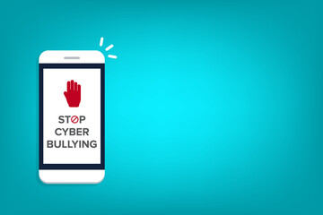 Stop Cyberbullying. Mobile phone with message to stop hurting the mind of others through social media. 