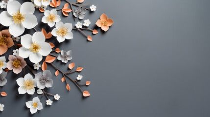 Floral pattern on gray background. Free space for text