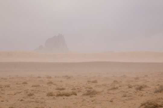Shiprock, New Mexico, Navajo Nation, USA Dust storm with Shiprock in the background