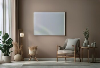 background featuring render pastel decorated light colors room frame 3D interior style Mockup Made Scandi-Boho