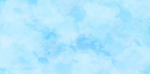 Abstract watercolor background . Grunge wallpaper of blue sky with white clouds . Summer heaven bright cloudscape .	
