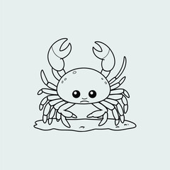 Crab on Water black and white illustration, colorbook crab vector