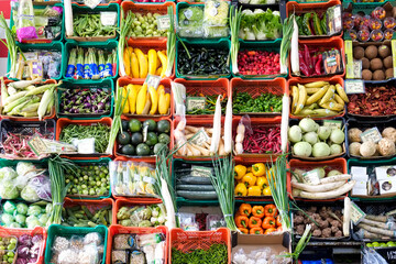 Lisbon, Portugal. Fresh produce on display at local farmer market.
