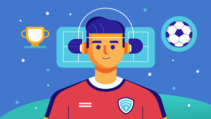 Naklejka premium A soccer player using a wearable device that monitors their brain waves and sends signals to their teammates creating perfectly timed plays..