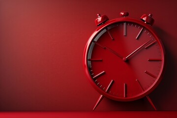 A standalone red metal alarm clock with a black bell sits on a white background