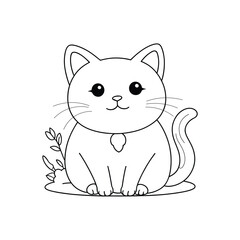 Fototapeta premium Cute Kitty Illustration with some plants, black and white cat Illustration