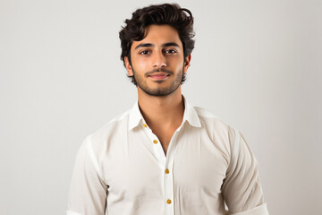 young indian man standing on white background