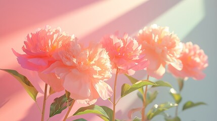 Beautiful peonies on a peach fuzz color background