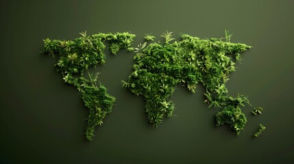World map covered with green plants