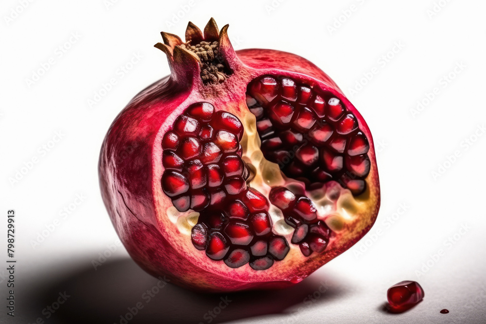 Wall mural ripe of red pomegranate fruits on white background