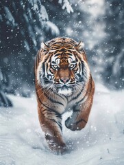 Fototapeta na wymiar A tiger is running through a jungle
