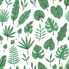 Tropical leaves pattern, jungle leaves seamless vector floral pattern. For textile. Summer background in pastel color