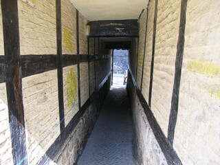 Gasse Schuhhof in der Fachwerkstadt Quedlinburg Weltkulturerbe im Nördlichen Harzvorland in...