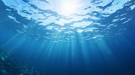 Fototapeta na wymiar Underwater scene with sun rays shining through the water surface