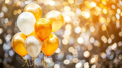 Happy birthday background with balloons in orange, white, and gold themes. banner, celebration, greeting card, background.