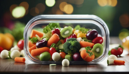 Lunchbox with fruit and vegetables, ai