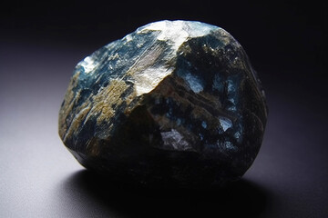 Djurleite is a rare precious natural stone on a black background. AI generated. Header banner mockup with space.