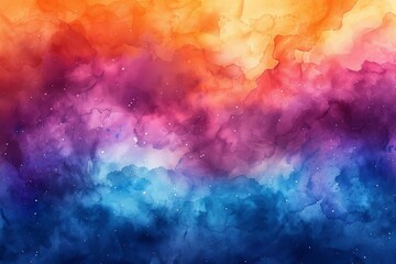Vibrant abstract watercolor splash background with a blend of orange, blue, and purple hues